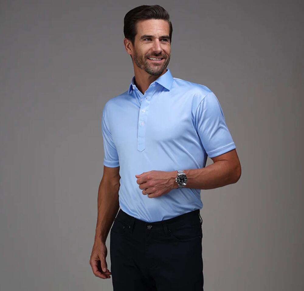 Collars & Co Dress Collar Polo Mens Small Blue Herringbone